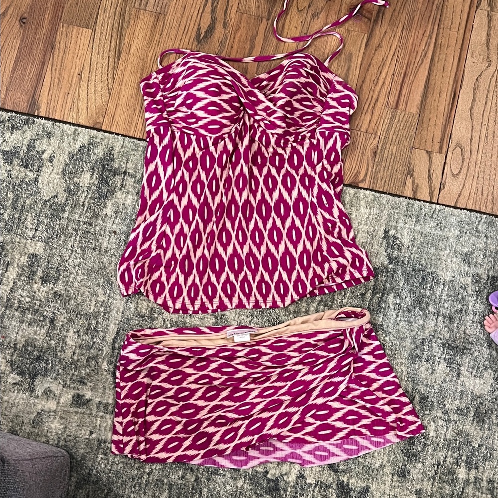 Pink and White Patterned Swimsuit Set